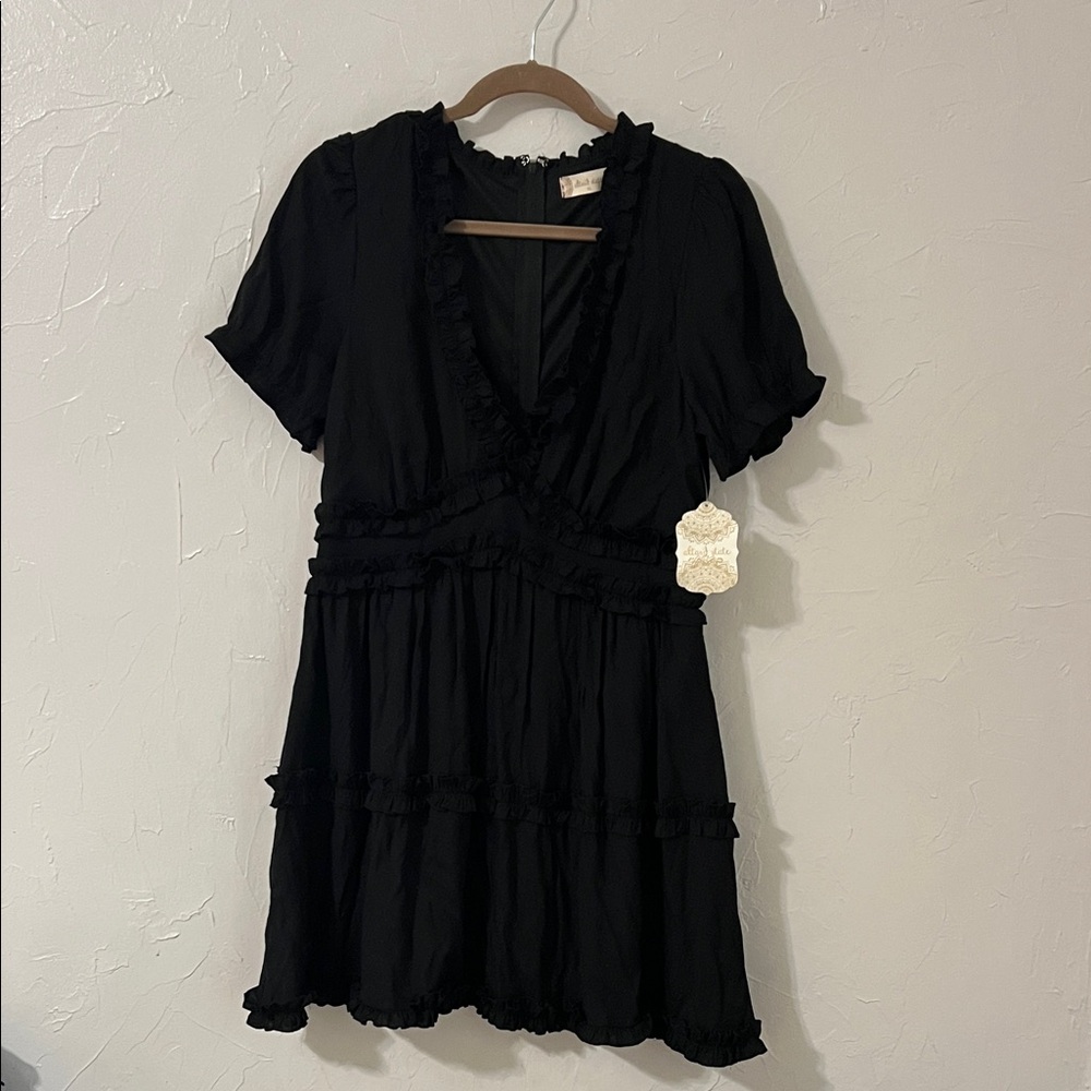 Altar'd State Black Mini Dress with Ruffle Accents